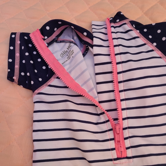 Rash guard style swimsuit for baby girl by Little Me, size 6-9 months - Picture 5 of 6